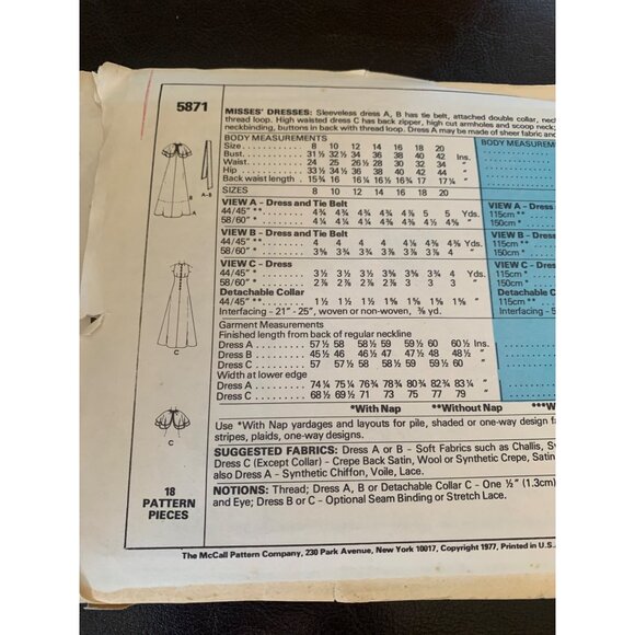 McCall's Misses Dress Sewing Pattern Sz 12 - 16 5871 - Uncut - Picture 5 of 9